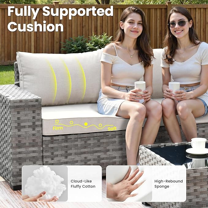 ovios 13 Pieces Patio Furniture Set, Outdoor Wicker Sectional Sofa - Image 5
