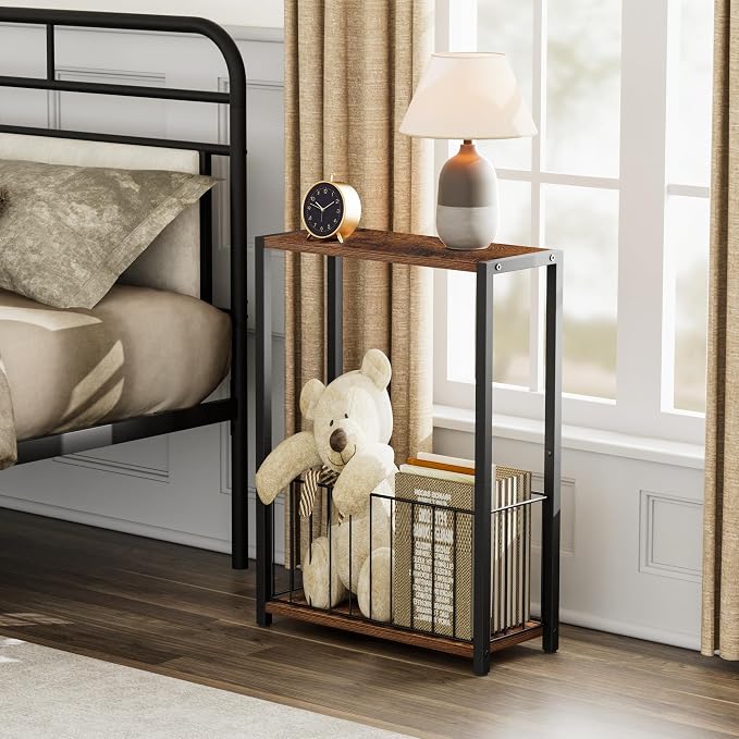 Homleke Narrow Side Table with Magazine Holder, Skinny End Table Perfect - Image 8