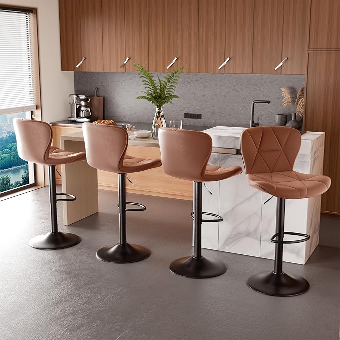 Nalupatio Modern Bar Stools Set of 2, Faux Leather Upholstered Swivel Bar Stools - Image 6