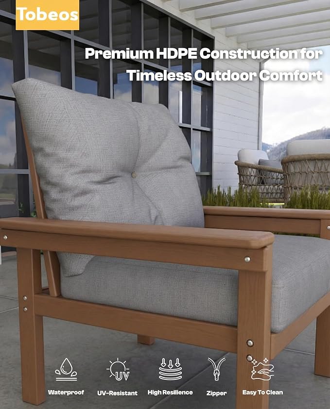HDPE 7 Piece Patio Furniture Set, All-Weather Outdoor Couch Set - Image 5