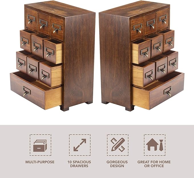 Library Card Catalog Solid Wood Small Curio Cabinet l Retro Storage Organizer - Image 4