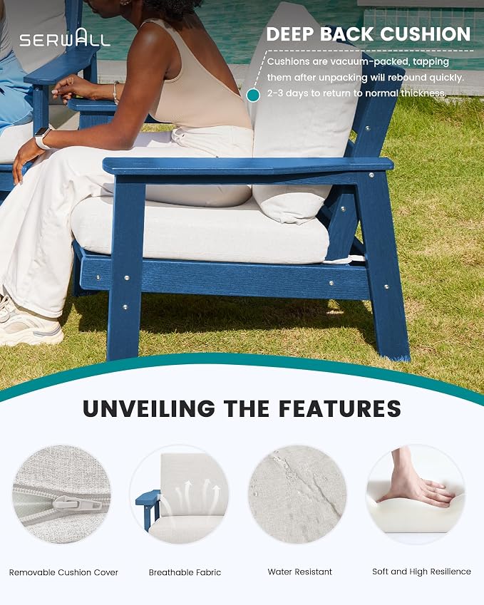 SERWALL HDPE Outdoor Furniture Set, 7 Piece All Weather Wood-Like Outdoor Sofa - Image 3