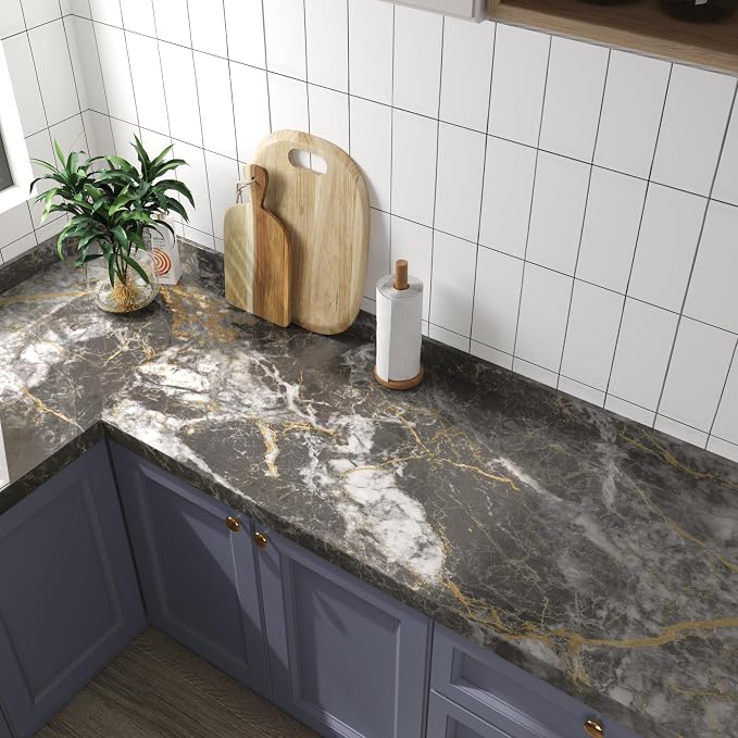 BAYYA 31.5"x80" Glossy Grey Marble Contact Paper - Image 3