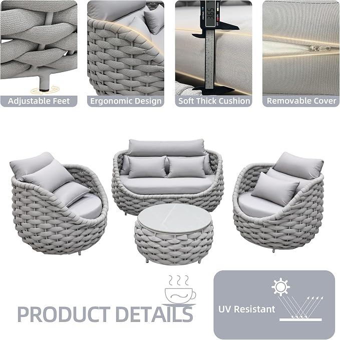 TWT Outdoor Patio Furniture Set-5 Pieces Aluminum Sectional Sofa, Metal Patio - Image 5