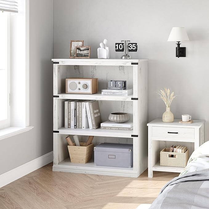 GarveeHome 3 Tier Farmhouse Bookcase, 39.9 in Tall Book Shelf - Image 3