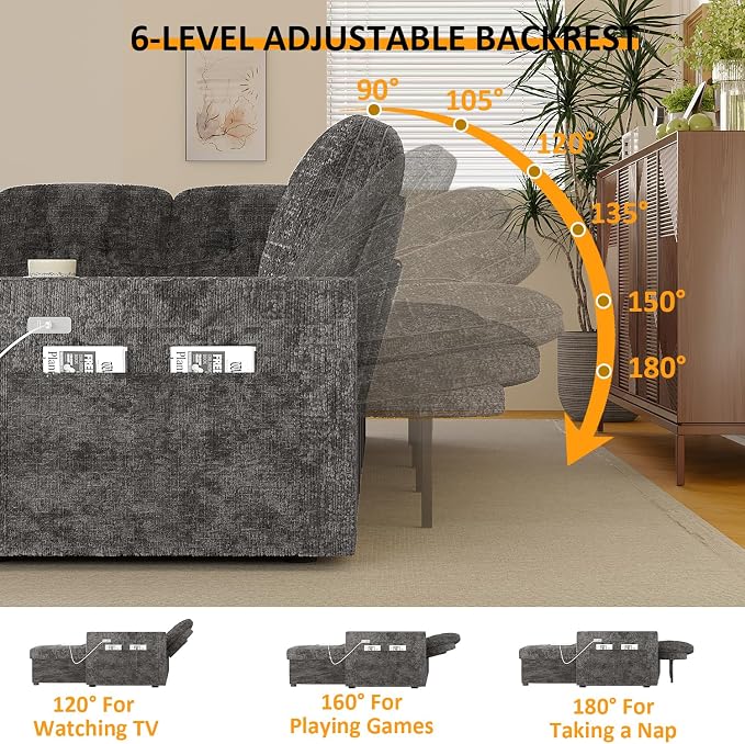 90 Inch Modular Sectional Sleeper Sofa Bed, 4 in 1 Pull Out Couch Bed - Image 6