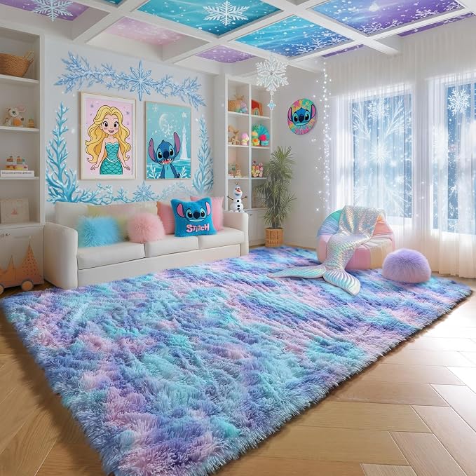 PAGISOFE Cute Furry Pastel Rug for Girls Bedroom, Soft Adorable Rainbow Purple - Image 7