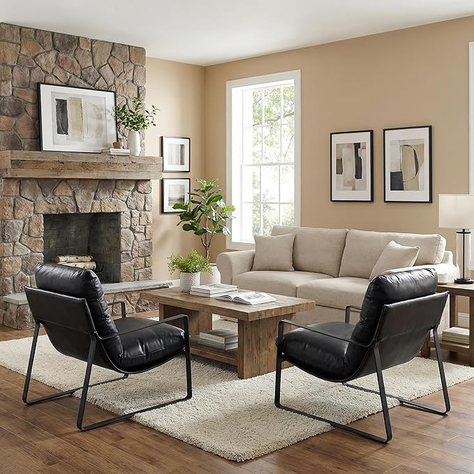 LukeAlon Modern PU Leather Accent Armchair, Upholstered Living Room Chair - Image 5