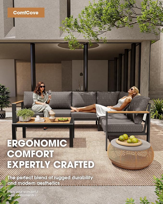 Aluminum Outdoor Patio Furniture Loveseat, All-Weather Patio Conversation Sets - Image 2