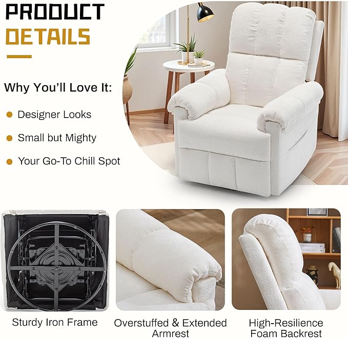 Korser Recliner Chair, Swivel Rocker Recliner Chair - Image 5