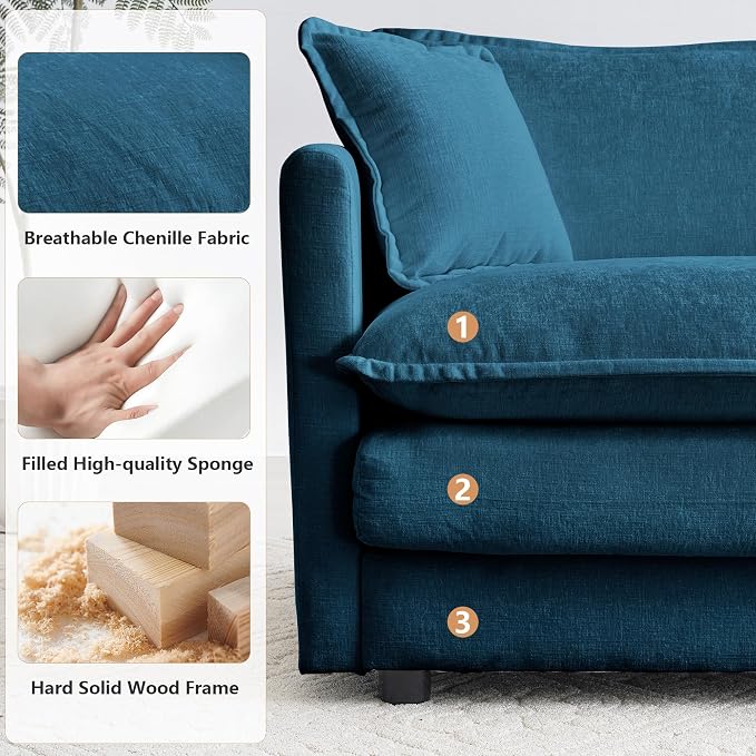 mikibama Luxury Oversized 3 Piece Sofa Set, 2 Pieces of 2 Seater and 1 Piece of - Image 4