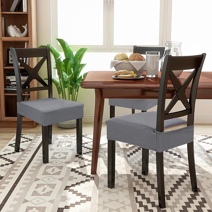 Smiry Waterproof Seat Covers for Dining Room Chairs Set of 6, Stretch Jacquard - Image 8