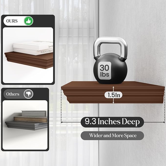 Fun Memories Floating Shelves 24 Inch Long, 9.3 Inch Deep Classic Crown Molding - Image 4