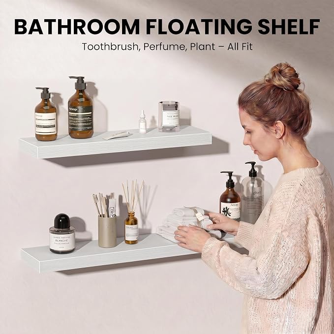 Fun Memories Floating Shelves for Wall, 30 Inch Set of 2 Rustic Wood Wall - Image 3