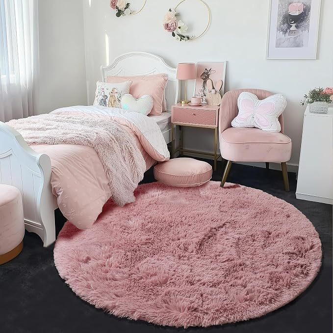 Amdrebio Blush Fluffy Round Rug 4Ft - Image 2
