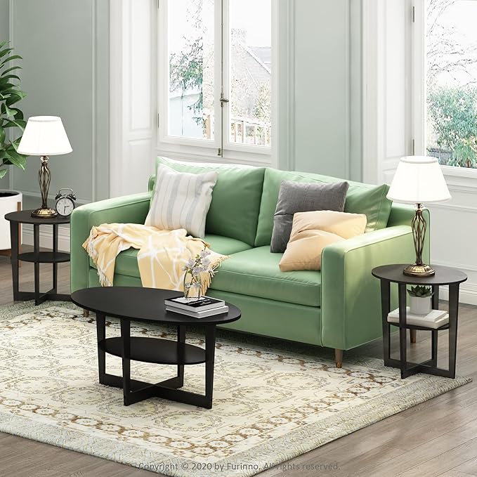 Furinno JAYA Side Table Set of 2, 2-Tier Round Modern End Table - Image 5