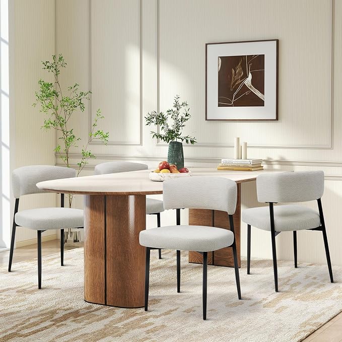 DUMOS Dining Chairs Set of 4, Mid Century Modern Chair Round Upholstered Curved - Image 4