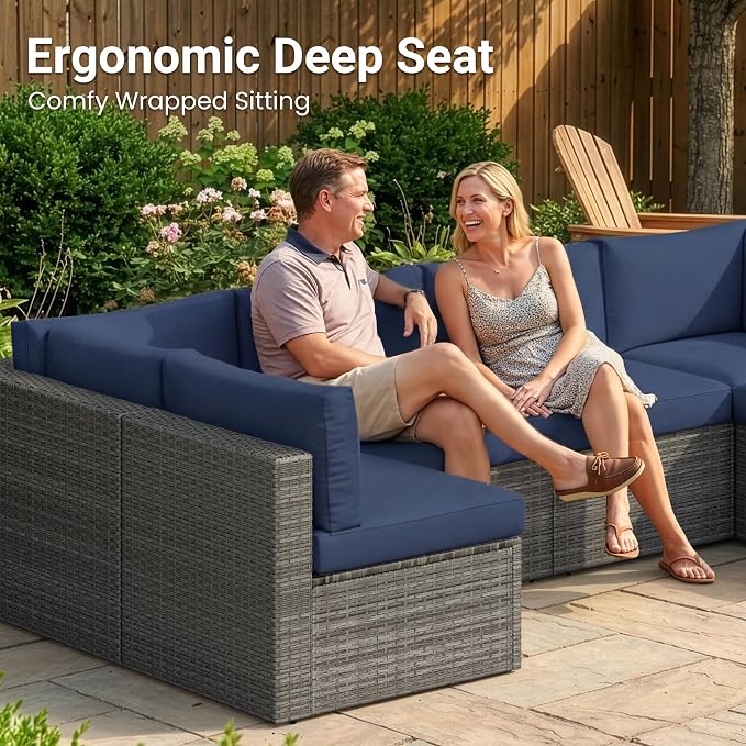 May in Color 7 Pieces Wicker Outdoor Patio Furniture Set, Patio Sectional Sofa - Image 6