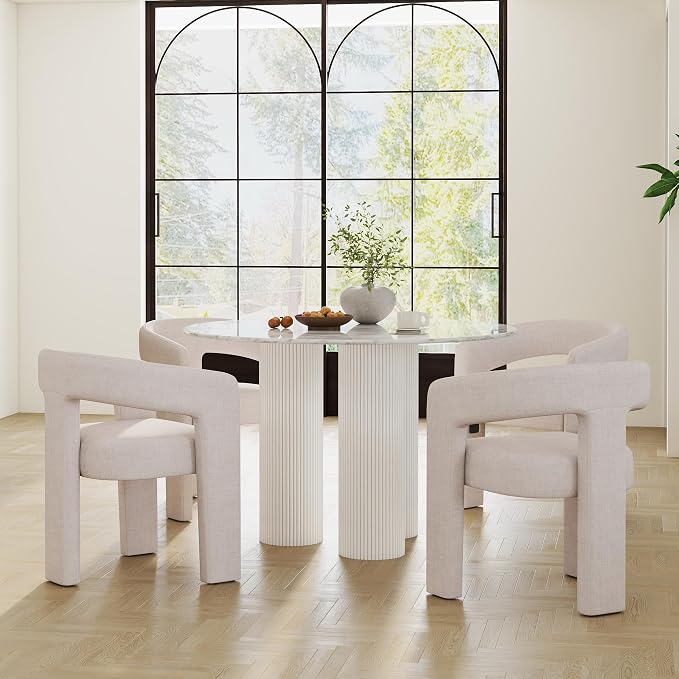 RIVOVA Modern Barrel Dining Chairs Set of 4, Linen Upholstered Accent Side Chair - Image 3