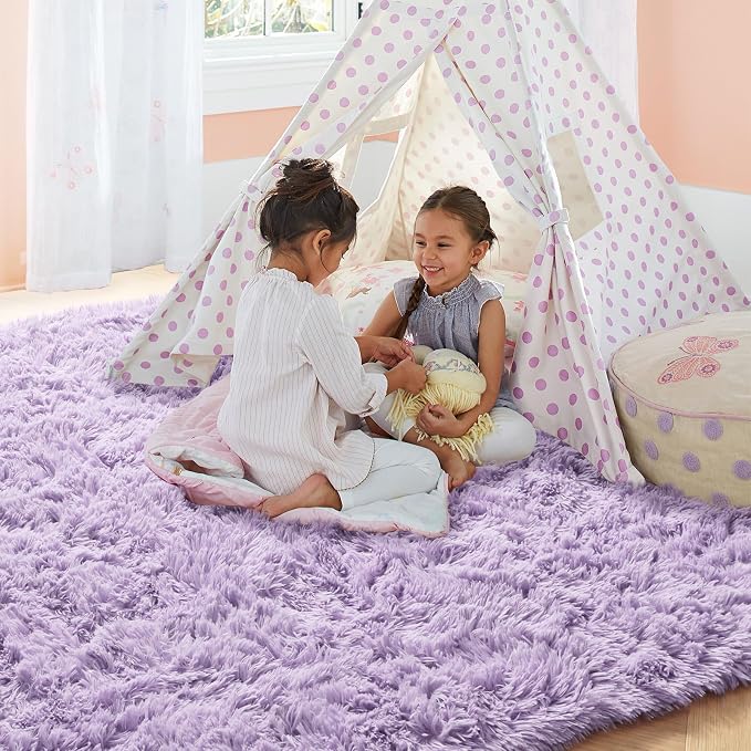 PAGISOFE Purple Rugs for Girls Bedroom 6x9 Ft Fluffy Living Room Area Rugs - Image 2