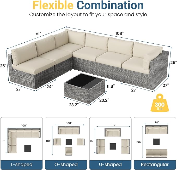 May in Color 7 Pieces Wicker Outdoor Patio Furniture Set, Patio Sectional Sofa - Image 2