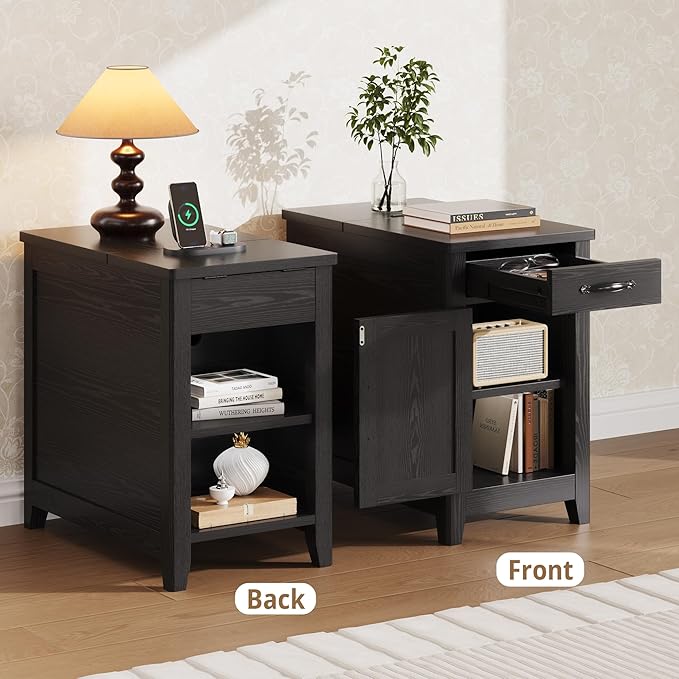 IRONCK End Table with Charging Station, Narrow Side Table - Image 5