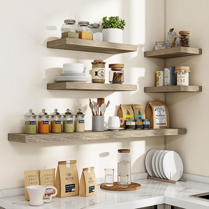 Acovy 24 Inch Floating Shelves, 3D Textured Wood Grain, Wooden Shelves - Image 7