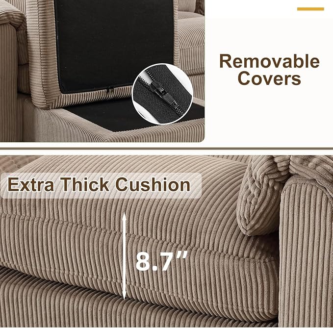 HAOMARKETS Corduroy 4-Piece Sofa Set, Upholstered Ottoman Set of 2, Loveseat - Image 4