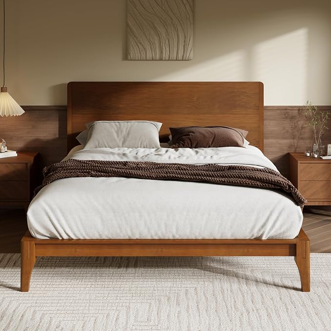 Merax Queen Size Bamboo Platform Bed, Mid-Century Modern Bed Frame - Image 4