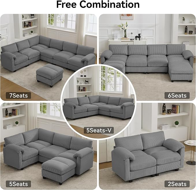 87'' V-Shaped Sectional Sofa Couch, 5-Seater Modular Couches - Image 7