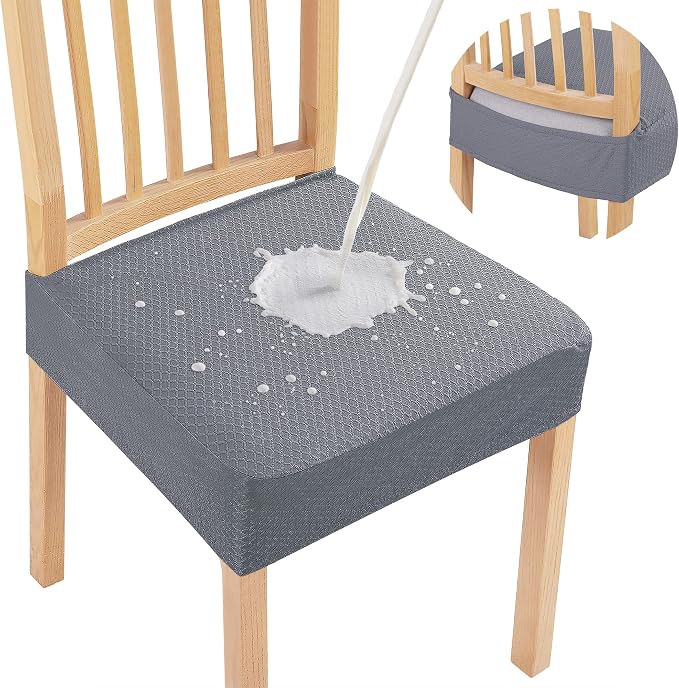 Smiry Waterproof Seat Covers for Dining Room Chairs Set of 6, Stretch Jacquard by Smiry