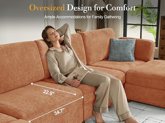 Oversized Modular Sectional Sofa, Solid Wood Frame, Removable Washable Cover - Image 6