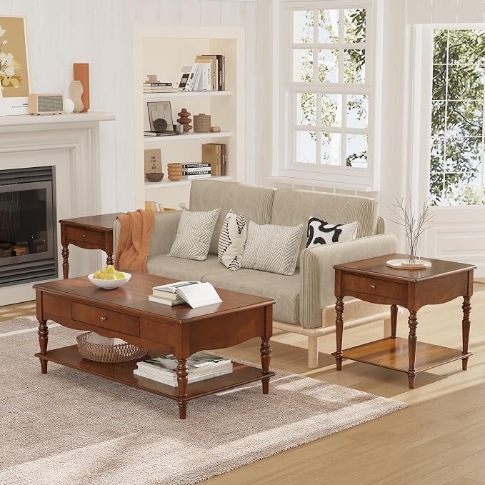 Mid-Century Modern Living Room Coffee Table Set, 2-Piece Solid Wood Living Room - Image 5