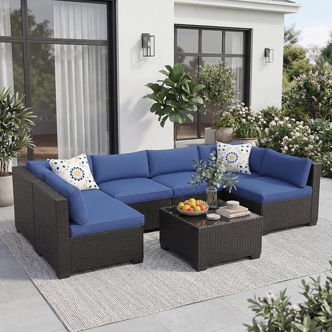 7-Piece Outdoor Patio Furniture Set, Modular Sectional Sofa - Image 8