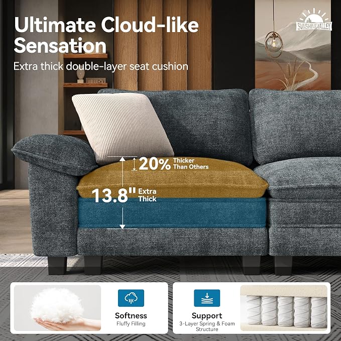 SUNSHINE VALLEY 3 Piece Living Room Sofa Furniture Set, Chenille Modular 2 - Image 3
