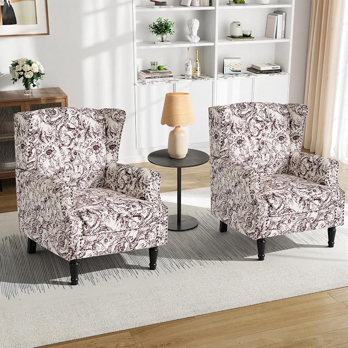 Pia Ricco Set of 2 Floral Accent Chairs, High Back Upholstered Armchairs by PiaRicco
