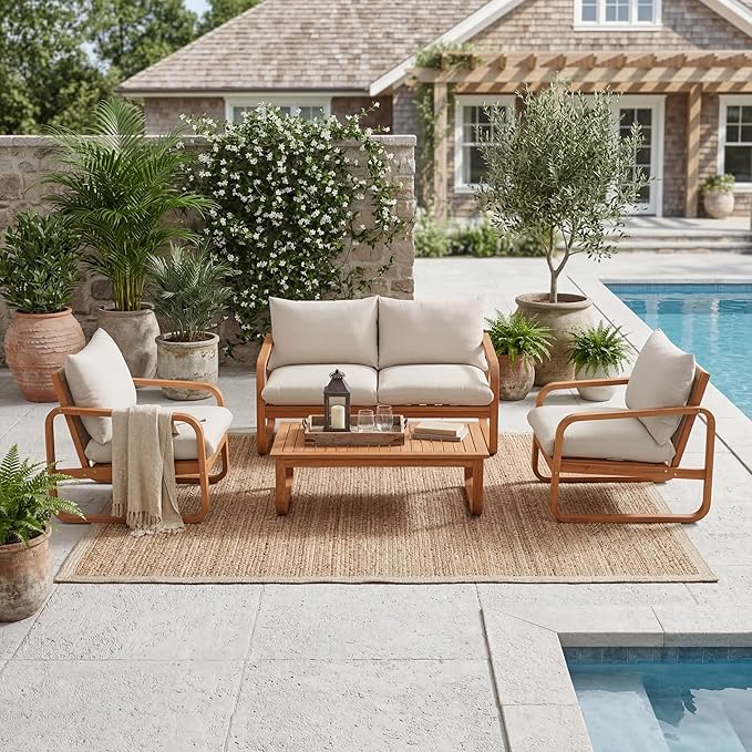 Merax Outdoor 4-Piece Acacia Wood Conversation Set - Image 3