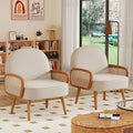 Aklaus Mid Century Modern Accent Chairs Set of 2 Upholstered Rattan Faux by AKLAUSHomeFurniture
