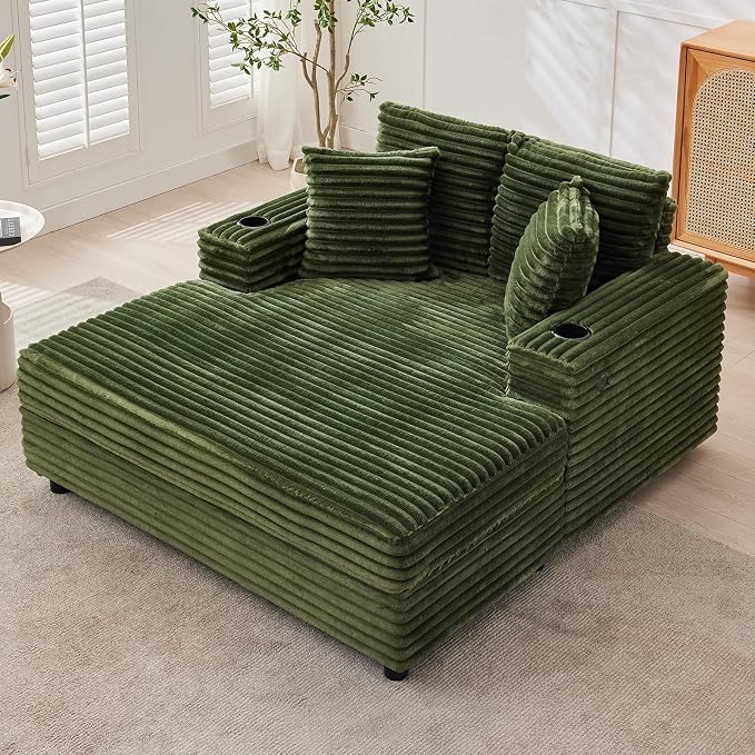 IDEALHOUSE 60" Oversized Chaise Lounge Chair Indoor, Comfy Corduroy Lounge Sofa by IDEALHOUSE