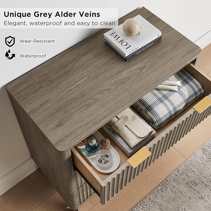 T4TREAM Fluted 3 Drawer Dresser, Curved Profile Design, Wood Drawer Organizer - Image 4
