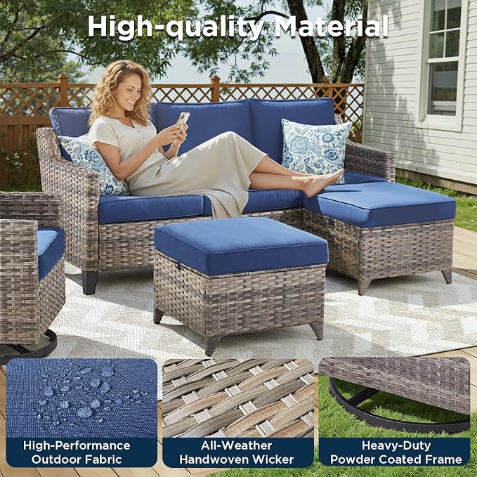 10 Piece Patio Furniture Set-High Back Outdoor Furniture Set Sectional Sofa - Image 3