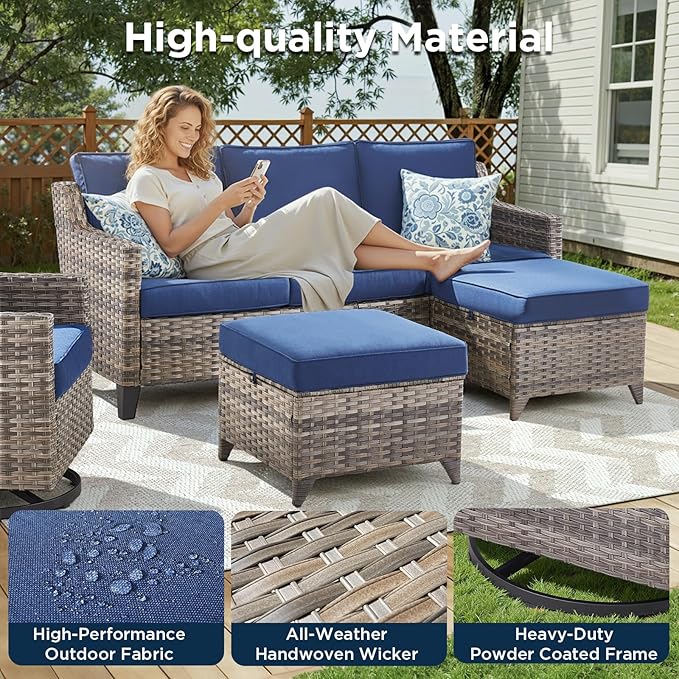 Patio Furniture Set with 42.5" Fire Pit Table-6 Pieces All Weather Wicker - Image 4