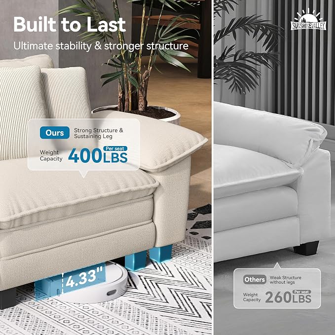 SUNSHINE VALLEY Sofa and Loveseat Set, Oversized Chenille Modular Love seat and - Image 5