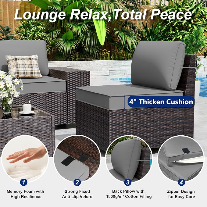 Outdoor Patio Furniture Set, 6 Pieces Outdoor Sectional Furniture High Backrest - Image 4