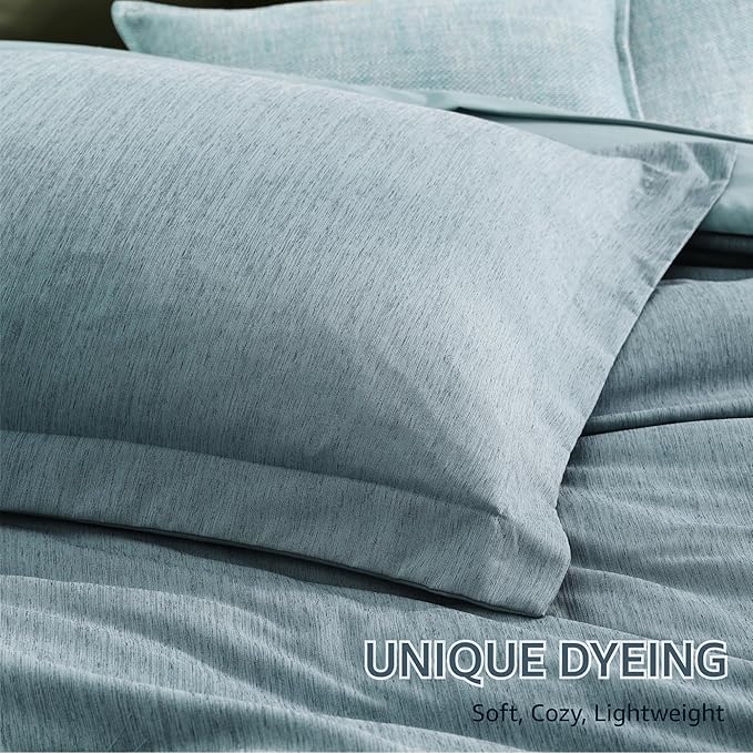 Monbix King Size Comforter Set, 7 Pieces Dusty Blue Cationic Dyeing Bed in a - Image 6