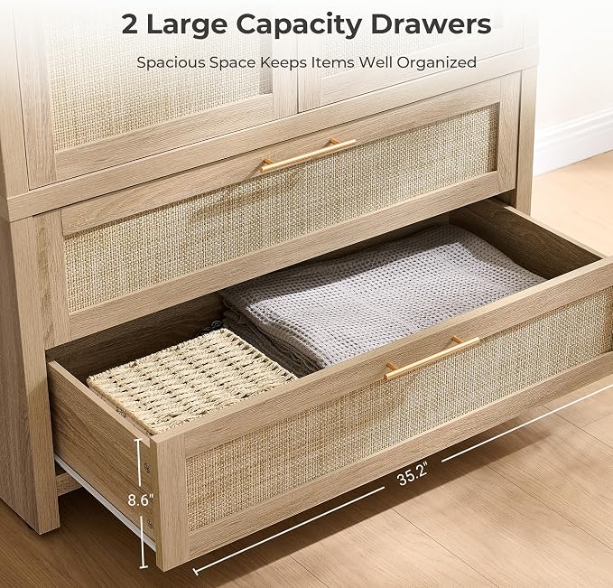 SICOTAS Armoire Wardrobe Closet, Larger Rattan Armoires Wardrobe Cabinet - Image 8