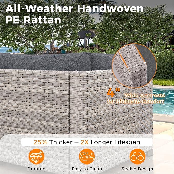 12-Seat Modern Outdoor Wicker Rattan Patio Furniture Set - Image 4