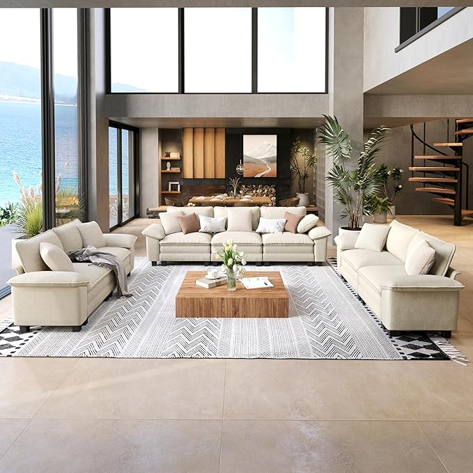 SUNSHINE VALLEY 3 Piece Living Room Sofa Furniture Set, Chenille Modular 2 by SUNSHINEVALLEY