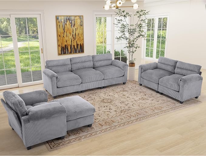 HAOMARKETS Corduroy Sofa Set, Upholstered Armchair, and 3-Seater Couch - Image 7