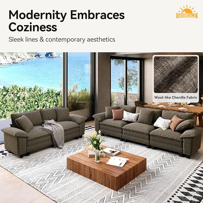 SUNSHINE VALLEY 3 Piece Living Room Sofa Furniture Set, Chenille Modular 2 - Image 8